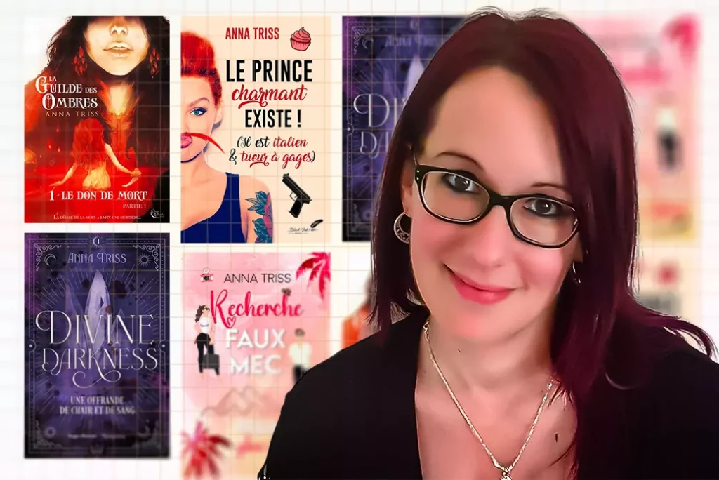 Photo de l'autrice Anna Triss avec sa bibliographie derrière