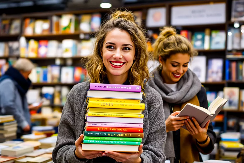 Liste des meilleurs salons du livre de 2026 : Femme souriante avec des livres à la main
